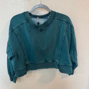 Blue Boxy Cropped Hoodie